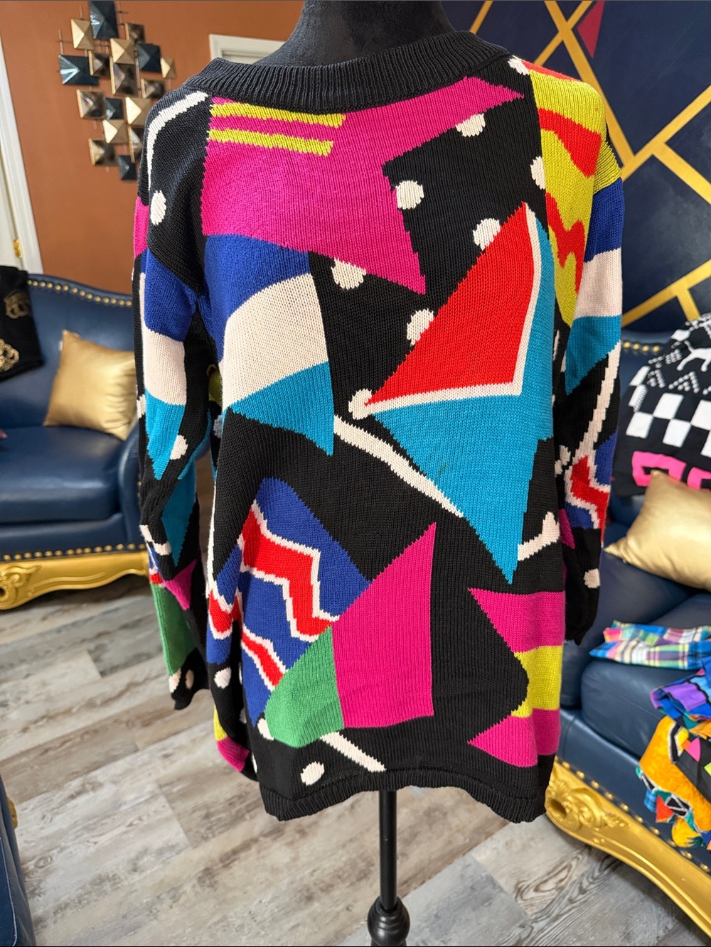 90’s Vintage Colorblock Geometric Crewneck Sweater - Multicolor